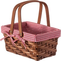 Vintiquewise(Tm) Small Rectangular Picnic Basket With Gingham Lining. - £23.51 GBP