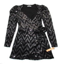 NWT Reformation Ireland Mini Black Chevron Two-tone Sequin Wrap Dress S - £122.59 GBP