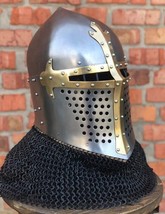 Medieval Armor LARP SCA Knight Barbute Helmet 18 GUAGE Steel Chain Mail Helmet - $185.01