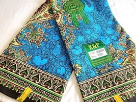 6 Yards poly-cotton African Ankara plaid And Dashiki Prints abric.Turquoise Blue - £36.75 GBP