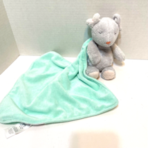 Carters Plus Gray Mouse Rattle Stuffed Animal Light Green Security Blanket 6" - $19.13