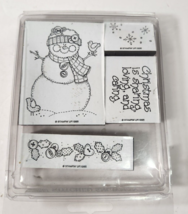 Stampin Up Stitched Snowman Christmas Holly Snowflakes Sentiment Foam Ru... - £4.54 GBP