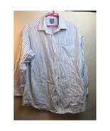 Jos A Bank Men&#39;s Shirt Size 16.5-33 White Blue Long Sleeves Striped Stay... - $19.95