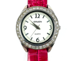 Gruen Women&#39;s Watch Silver Tone  w/ Crystal Bezel - Red Faux Leather Ban... - £15.63 GBP
