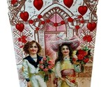 Antique Die Cut Valentine Card Children With Flowers Made in Germany - $14.80