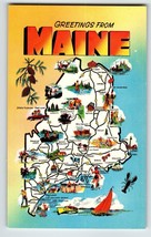 Postcard Greetings From Maine Map Chrome State Ocean Lobster Beach Boats Unused - £9.35 GBP