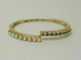 Exclusive 14K Yellow Gold Finish 6 CT Round Sapphire &amp; Pearl Bangle Bracelet - £132.40 GBP