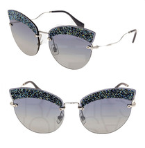 Miu Miu 58T Glitter Fabric MU58TS Rimless Blue Silver Crystal Sunglasses Women - £157.28 GBP