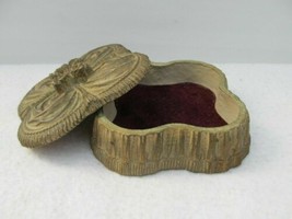 Vintatge Syroco Wood Box Bow Knot Present Velvet Lined  Antiqued Gold Color  - £15.08 GBP
