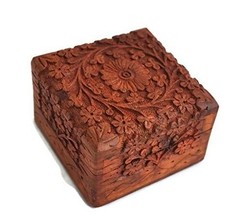 Unique Artisan Traditional Hand Carved Rosewood Jewelry Box From India (... - $23.01