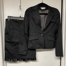 BCBG To the Max Black 2 Piece Skirt Suit Size 2 Ruffled Blazer Jacket Career  - £46.80 GBP