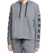 DKNY Womens Logo Lace Up Sleeve Cropped Hoodie Color Grey Size Large - £47.37 GBP