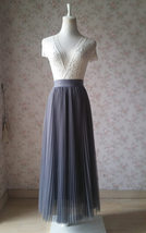 Gray Pleated Long Tulle Skirt Women Custom Plus Size Tulle Prom Skirt image 6