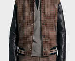 rag &amp; bone Men&#39;s Houndstooth Wool Varsity Jacket in Brown Houndstooth-Me... - $349.99