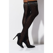 Womens Fine Stretch Mesh SoFit Diamante Sparkly Glamor Sexy Pointed Toe Thigh Hi - £43.22 GBP