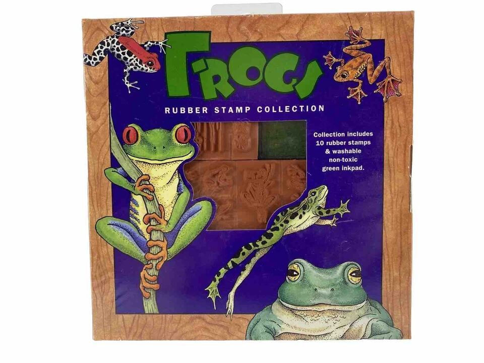 FROGS Rubber Stamp Collection - 10 Stamps w/ Green Ink Pad NEW Scrapbook Crafts - $10.68