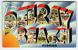 Greetings From Delray Beach Florida Large Letter Linen Postcard 1947 Tichnor - $87.75