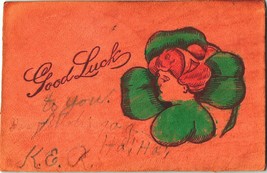 Pelle Cartolina Fumetto Good Luck Viso IN 4-Leaf Trifoglio 1906 - £7.42 GBP