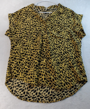 UMGEE Blouse Top Women Size Medium Yellow Black Animal Print Pocket Button Front - £9.86 GBP