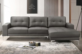 Full Leather 2pc Sectional Sofa with Chaise - Anthracite Gray - £1,341.32 GBP