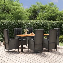  Garden Dining Set Black Poly Rattan, Acacia wood, Powder-Coated Steel - $25,729.83 MXN