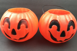 Blow Mold Halloween Pumpkin Pails Carry Jacks Union Products Heavy Plast... - £17.78 GBP