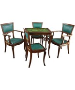 Antique Card Table with 4 Chairs Art Nouveau Oak Green Majolica Tile Uph... - £2,804.21 GBP