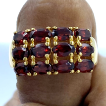 14k Yellow Gold Over 3.00Ct  Oval Cut  Simulated Red Garnet Engagement Band Ring - £61.06 GBP