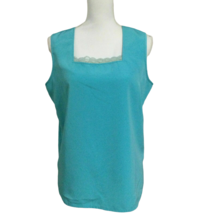 Maggie Sweet Vintage 90s Sleeveless Casual Top Size Petite M Square Neck Teal - £8.53 GBP