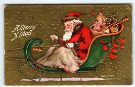 Santa Claus Christmas Postcard Driving His Sled &amp; Toys Embossed 1910 Antique - £13.59 GBP
