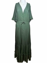 New R. Vivimos LARGE 12/14 Green Short Sleeve V Neck Long Maxi Dress - £16.63 GBP