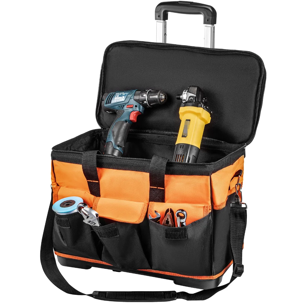 Rolling Tool Bag, 20-inch 17 Pockets Bag with Two 2.56in Wheels, Ox Fabric Mater - £95.71 GBP