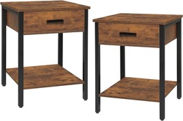 Iwell Nightstands Set Of 2, End Table, Side Table, And Bedside, Rustic Brown. - £62.28 GBP