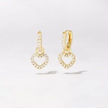 Imitation Diamant Coeur Goutte Mini Boucle Oreilles 14K Argent Plaqué or Jaune - £70.75 GBP