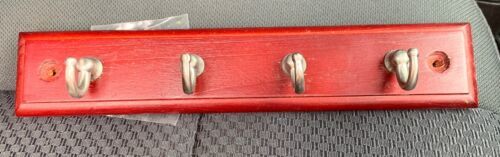 8-3/4&quot; Dark Wood Rack w/4 Metal Brushed Nickel Cup Hooks - $4.74