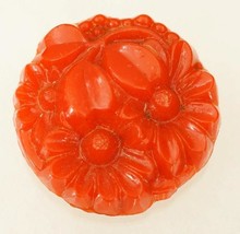 Vintage Costume Jewelry Red Celluloid Plastic &amp; Brass Floral Fur Clip - $19.79