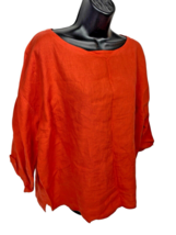 Eileen Fisher Tunic Size M Organic Linen Orange Top Lagenlook Boxy Oversized - £35.92 GBP