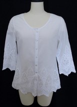 Soft Surroundings White Embroidered Top Blouse Lace Inset Button Down Co... - $27.99