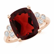 ANGARA Cushion Garnet Ring with Trio Bezel Diamonds for Women in 14K Solid Gold - £984.95 GBP