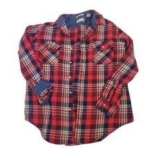 Vintage 90s Mens Large Tall Red Plaid Flannel Shirt Jacket Shaket Button Up - $33.73