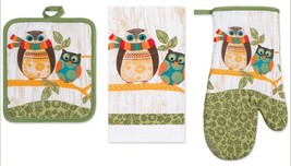 3pc Kitchen Set: 1 Jumbo Pot Holder, 1 Oven Mitt &amp; 1 Towel, OWLS, Premius - £9.61 GBP