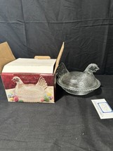 Hen on a Nest Indiana Glass Candy Box Dish Crystal with original box 6&quot; long - £30.95 GBP