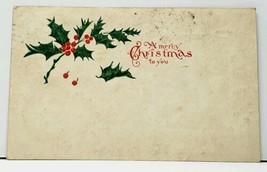 Christmas Simple Holly Greeting Udb 1908 Mt Clemens to Ann Arbor Postcard H18 - £3.86 GBP