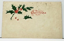 Christmas Simple Holly Greeting Udb 1908 Mt Clemens to Ann Arbor Postcard H18 - £3.70 GBP