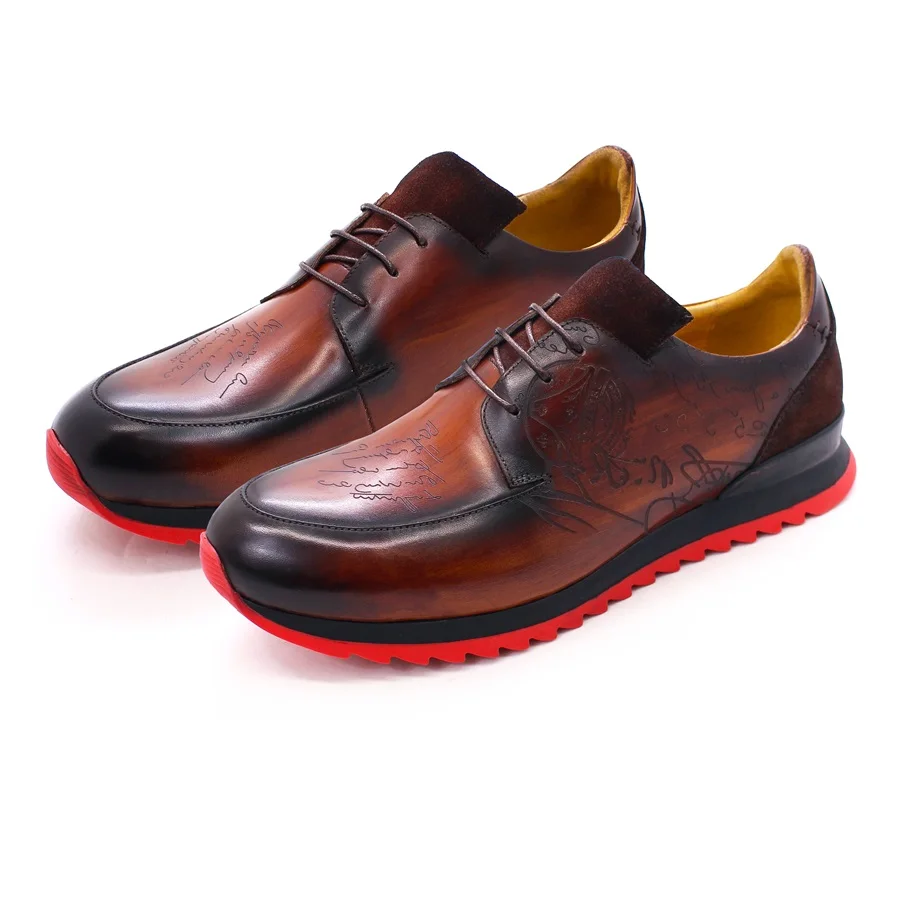 Men&#39;s Lace-Up Leather Shoes Handmade Fashion Anti-Slip Red Sole Casual S... - $145.47