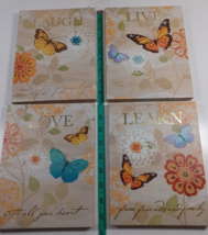 Live Love Laugh learn Set of 4 WALL PLAQUES butterflies 8 1/2 x 7 excelent - $9.65