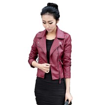  leather coat Autumn jacket women black wine red new Korean version of the self- - £172.72 GBP