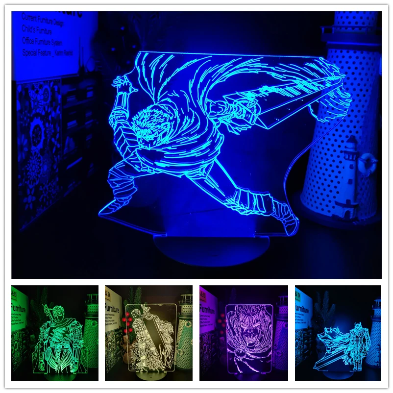 Berserk Guts 3D Acrylic Led Lamp Anime Illusion Night Light Colorful USB Table - £10.62 GBP+