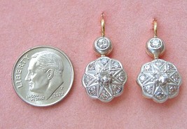Antique Art Deco 1.20 Ctw Diamond 18k 2-TONE Everyday 1&quot; Wire Earrings 1930 - £1,819.34 GBP