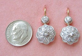 ANTIQUE ART DECO 1.20 ctw DIAMOND 18k 2-TONE EVERYDAY 1&quot; WIRE EARRINGS 1930 - $2,276.01